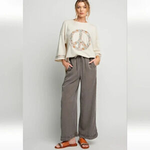 Easel Mineral Washed Soft Twill Wide Leg Pants New